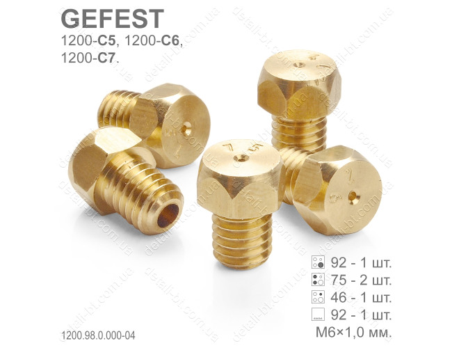 Форсунки под сжиженный газ (М6×0,75) плиты GEFEST 1200-С5, С6, С7