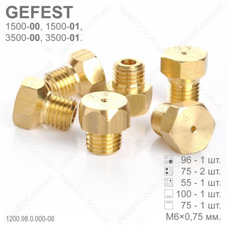 Форсунки под сжиженный газ плиты GEFEST 1500, 3500 (М6×0,75)