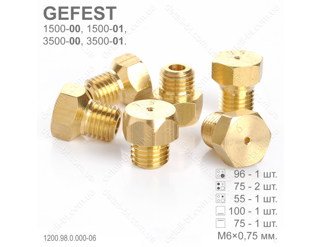Форсунки под сжиженный газ (М6×0,75) плиты GEFEST 1500, 3500