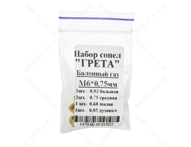 Форсунки под сжиженный газ (М6×0,75) плиты GRETA 600, 1470